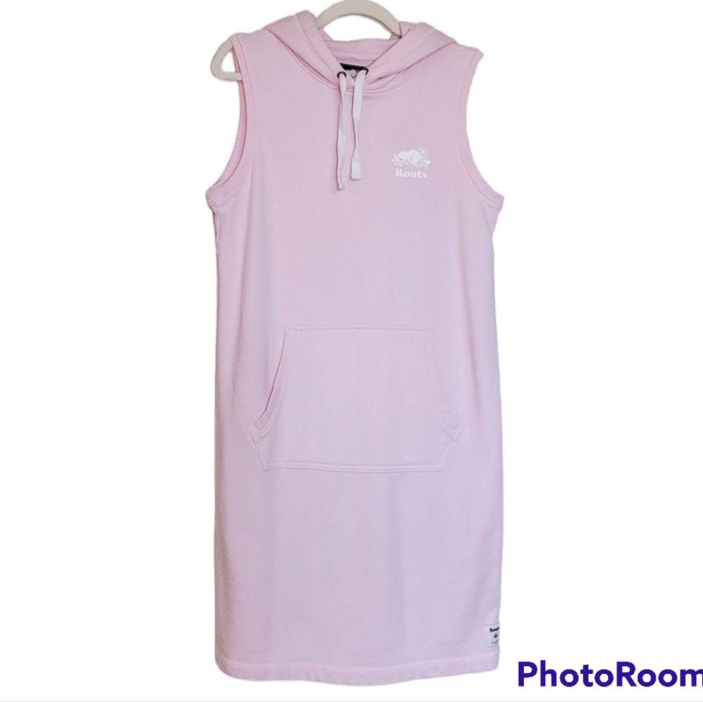 Roots Pink Sleeveless Hoodie Pullover Sweatshirt Dress Kangaroo Pocket Medium